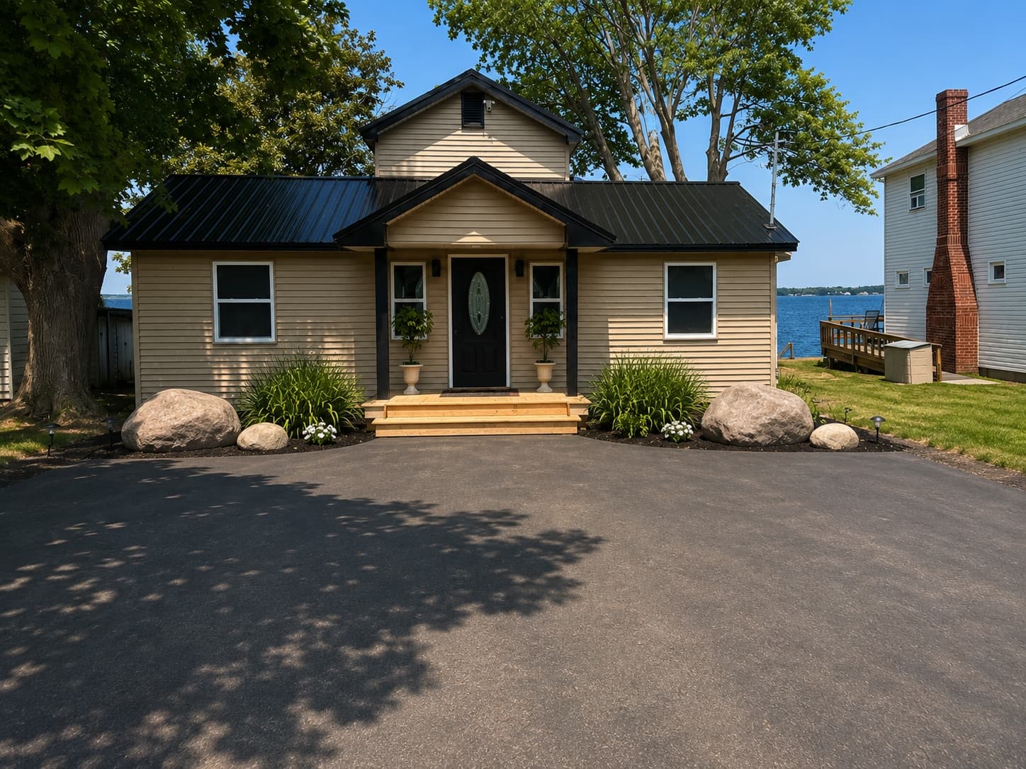 Front exterior of the lakefront residence